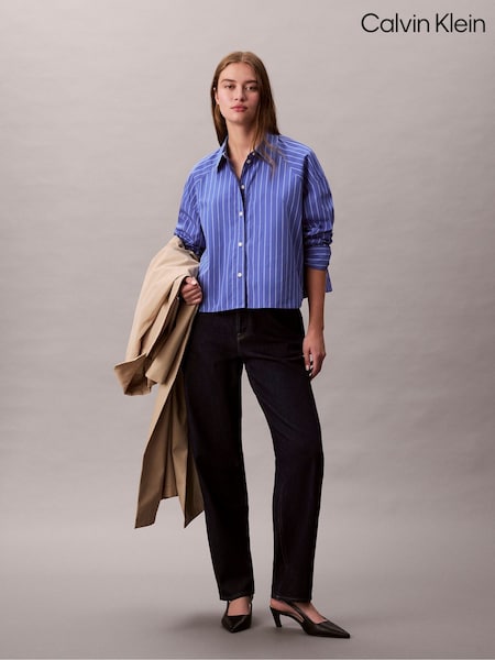 Calvin Klein Blue Boxy Cropped Stripe Shirt (H55226) | €159