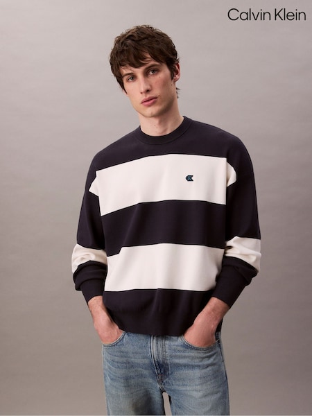 Calvin Klein Blue Relaxed Long Sleeve Striped Jumper (H55241) | €154