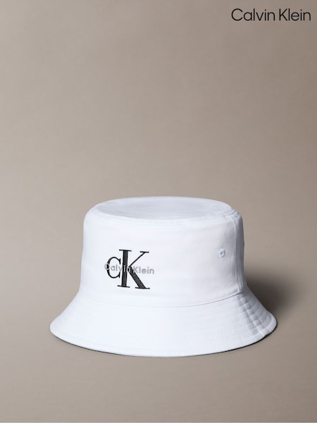 Calvin Klein White Monologo Embroidery Bucket Hat (H55253) | €57