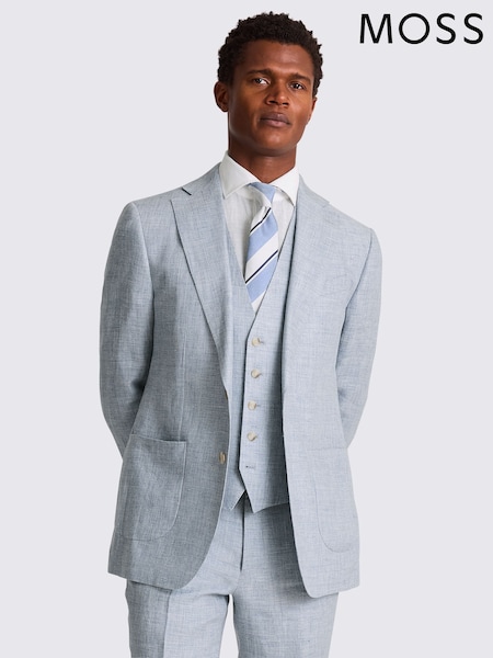 MOSS Blue Tailored Fit Light Linen Jacket (H55265) | AED1,217