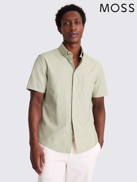 MOSS Green Short Sleeve Washed Oxford 100% Cotton Shirt (H55272) | €50