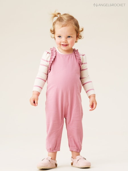 Angel & Rocket Pink Mila Frill Shoulder Dungaree And Print Bodysuit (H55380) | R$ 255 - R$ 275