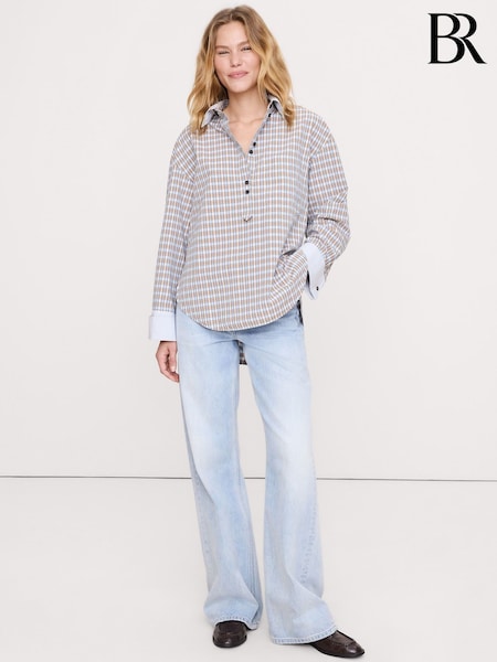 Cuadros en azul/marrón - Banana Republic Oversized Cotton Poplin Banker Shirt (H55554) | 85 €