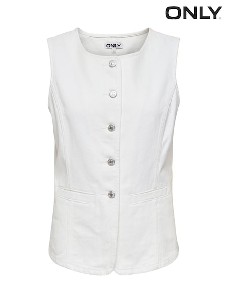 ONLY White Denim Round Neck Waistcoat (H55681) | R$ 375