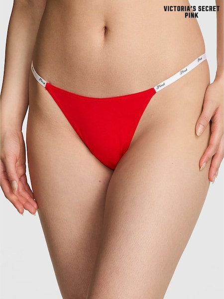 Victoria's Secret PINK Bright Vermillion Red Thong Cotton Mini Logo Knickers (H55737) | €13