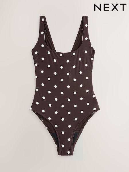 Chocolate Brown/Cream Spot Tummy Control Period Scoop Swimsuit (H55801) | LEI 249