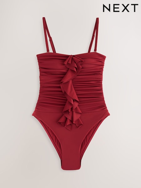 Berry Wine Tummy Control Frill Bandeau Swimsuit (H55806) | 179 QAR