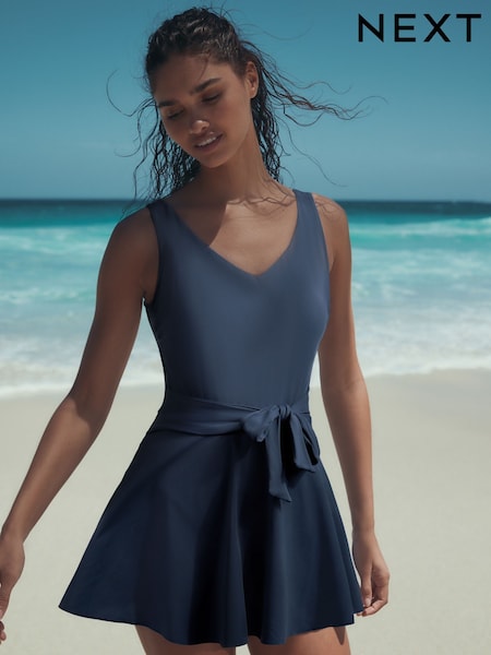 Navy Period Skirted Tummy Control Swim Dress (H55809) | $86 - $93