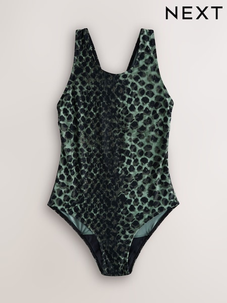 نقشة جلد فهد باللونين الأخضر والأسود - High Neck Period Swimsuit (H55811) | ‏170 ر.ق.