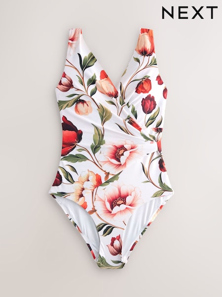 زهور أبيض/أحمر - Wrap Tummy Control Swimsuit (H55831) | ‏184 ر.ق.