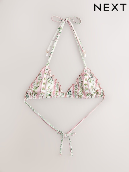 Pink/Cream Ditsy Floral Beaded Embellished Triangle Bikini Top (H55843) | € 47