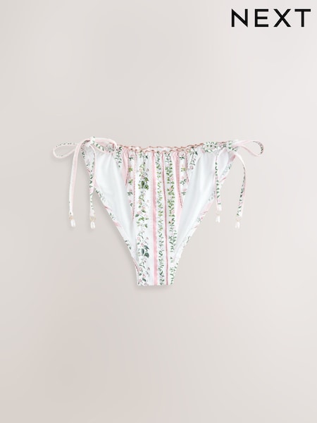 Pink/Cream Ditsy Floral Tie Side Bikini Bottom (H55859) | AED92