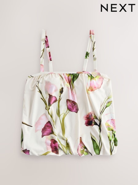 Cream Tulip Print Blouson Tankini Top (H55880) | SGD 66