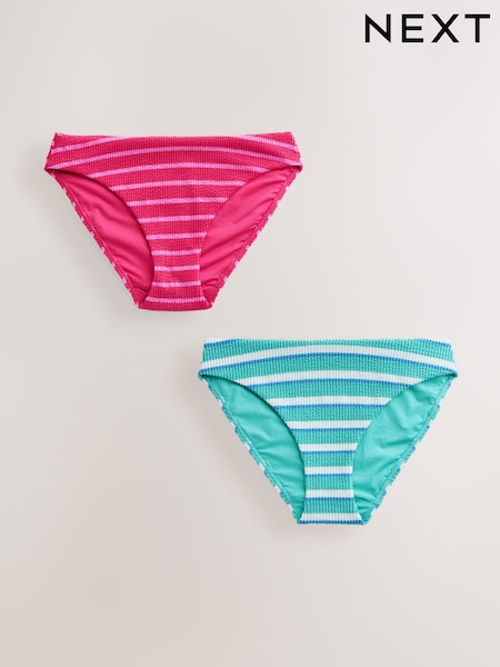 Pink/Aqua White Crinkle Stripe High Leg Bikini Bottoms 2 Pack (H55897) | AED126