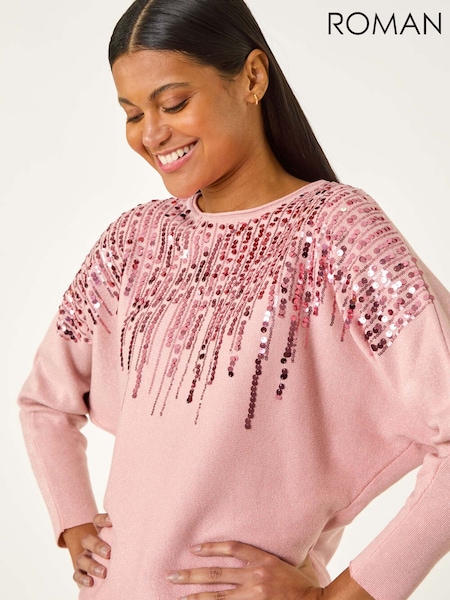 Roman Pink Sequin Drop Knit Jumper (H55936) | €54