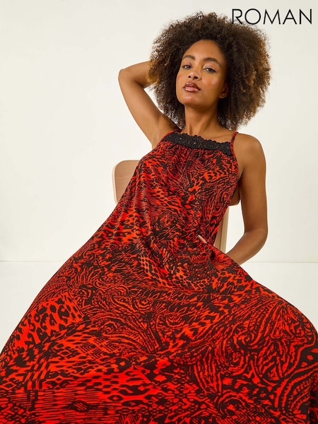 Roman Abstract Print Trim Detail Midi Dress (H55949) | 283 LEI