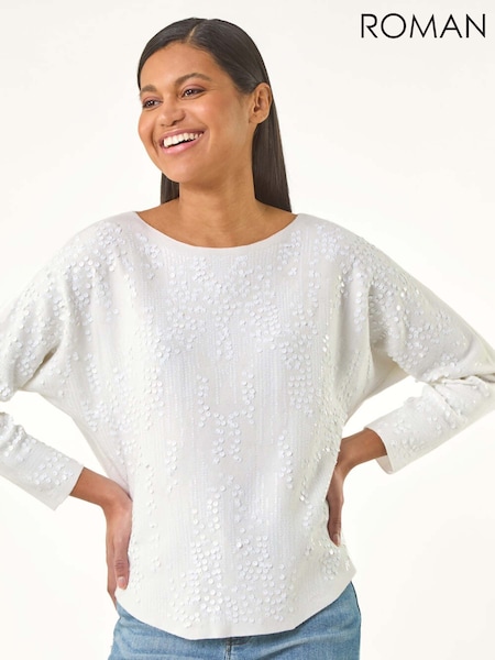 Roman White Sequin Textured Knit Jumper (H55950) | € 56