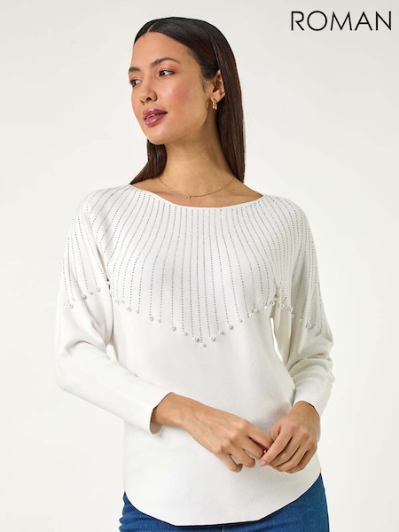 לבן - Roman Sunray Shimmer Knit Jumper (H55955) | ‏239‏₪