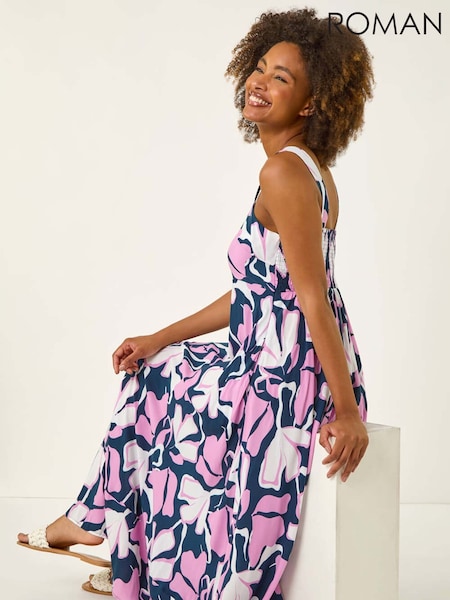 Roman Blue Floral Print Strappy Maxi Dress (H55959) | R$ 485