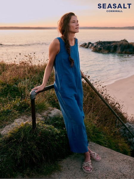 Seasalt Cornwall Light Blue Salt Air 100% Linen Jumpsuit (H56020) | €142