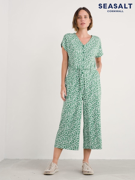 Seasalt Cornwall Green Petite Rose Trellis Wide Leg Jumpsuit (H56031) | €89
