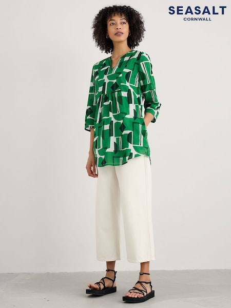 Seasalt Cornwall Green Op Art 100% Cotton Tunic Top (H56032) | €90