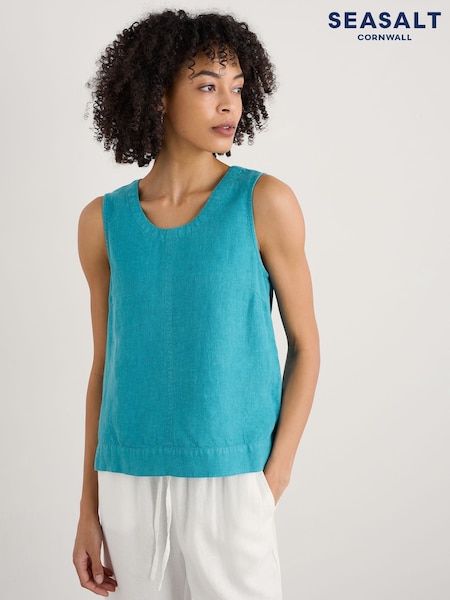 Seasalt Cornwall Light Blue Lighthouse Station Linen Vest (H56037) | 238 QAR