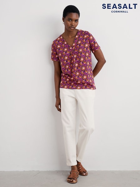 Pink - Seasalt Cornwall Barnoon Jersey Printed Short-Sleeve Blouses (H56038) | 61 €