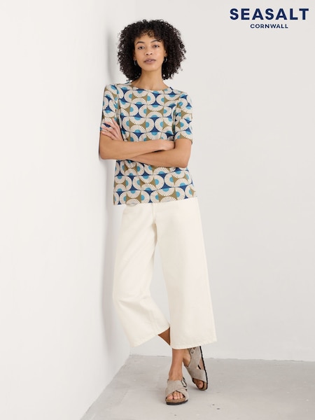 Seasalt Cornwall Olive Green Poisson Printed 100% Cotton T-Shirt (H56039) | €47