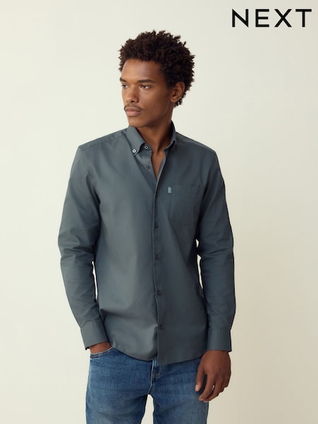 Azul petróleo - Ajuste regular - Button Down Easy Iron Oxford Shirt (H56065) | R$ 230