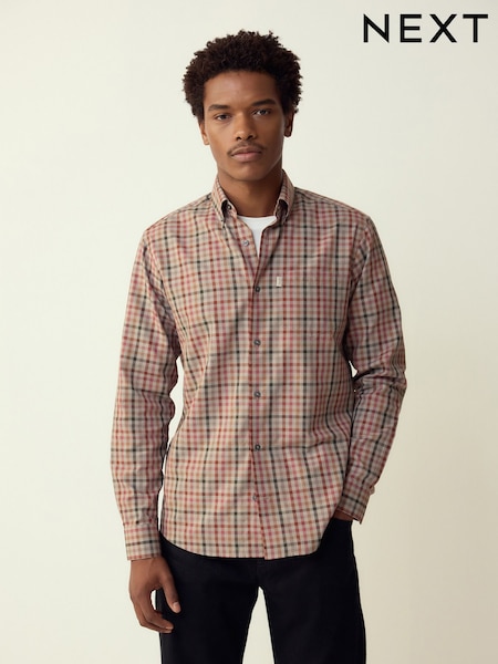 لون محايد مربعات - Regular Fit Easy Iron Button Down Oxford Shirt (H56069) | ‏114 د.إ.‏