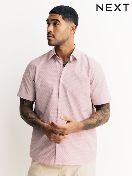 Pink Diamond Jacquard Regular Fit Short Sleeve Textured Shirt (H56076) | AED131