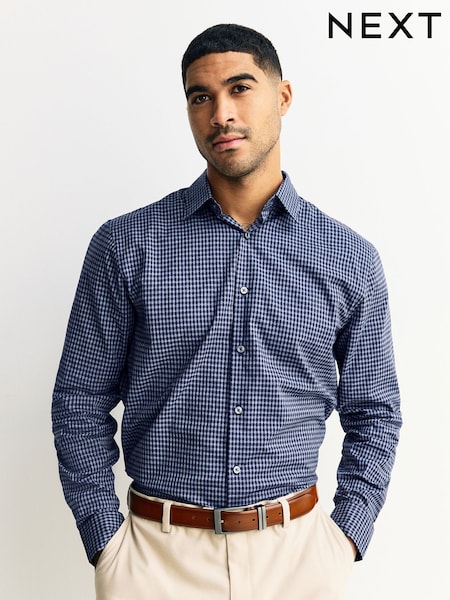 Navy Blue Gingham Regular Fit Long Sleeve Soft Touch Smart Shirt (H56079) | 168 QAR