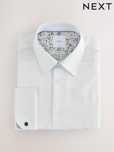 أبيض - تلبيس ضيق - 100% Cotton Textured Long Sleeve Formal Shirt with Trim (H56131) | 189 ر.س.