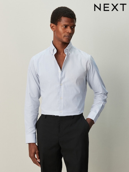 Grey Gingham Slim Fit Cotton Rich Long Sleeve Formal Shirt (H56134) | €36