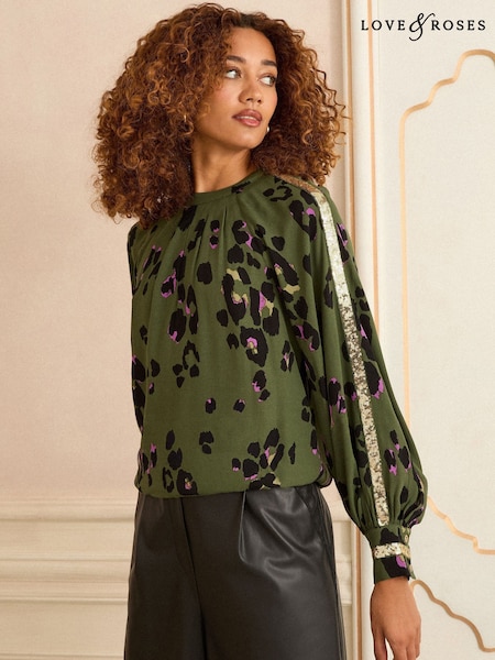 Love & Roses Crew Neck Long Sleeve Sequin Trim Blouse (H56137) | 62 €