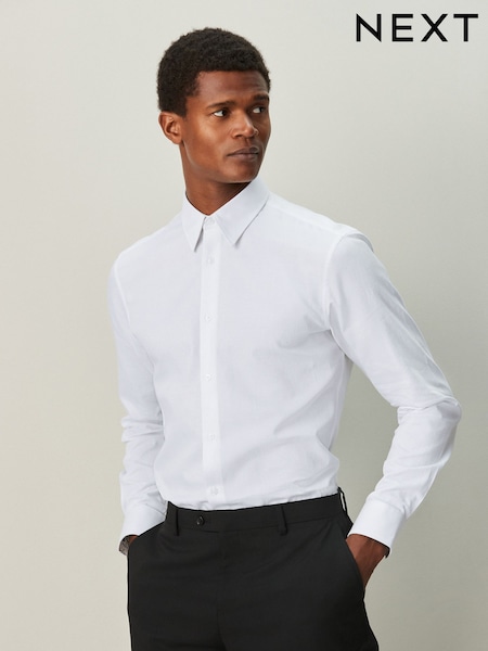 White Slim Fit Textured Long Sleeve Formal Shirt with Trim (H56140) | 173 QAR