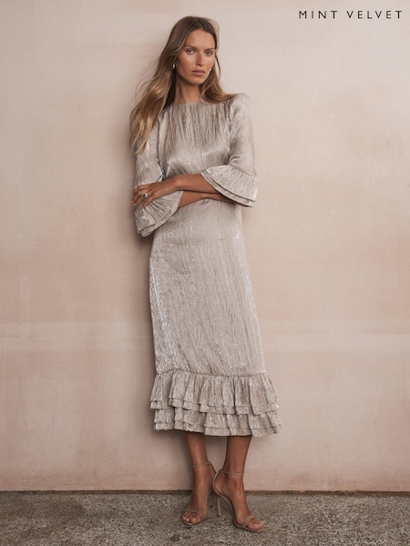 Mint Velvet Natural Crinkle Metallic Midi Dress (H56158) | OMR105