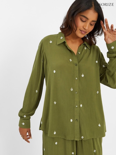 Accessorize Green Embroidered Crinkle Shirt (H56165) | €46