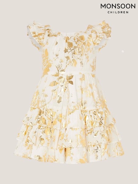 Monsoon Natural Baby Foil Floral Print Tiered Dress (H56177) | AED213 - AED227