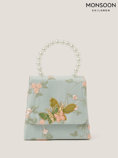 Monsoon Green Floral Print Embroidered Butterfly Handbag (H56180) | €20