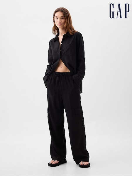 Gap Black Linen Blend Wide Leg Cargo Pull On Trousers (H56190) | €27