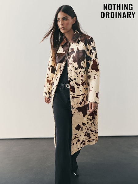 Nothing Ordinary Animal Cowhide Leather Midi Car Coat (H56196) | €517.50