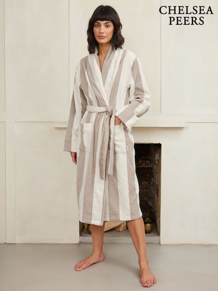 Chelsea Peers Natural Towelling Stripe 100% Cotton Dressing Gown (H56197) | €95