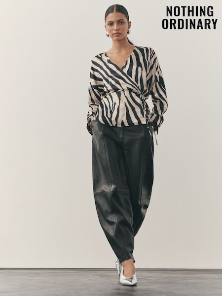 Nothing Ordinary Black Leather Barrel Leg Trousers (H56198) | €362