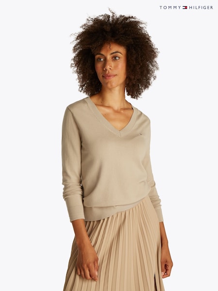 Tommy Hilfiger Natural Fine Knit Jersey V-Neck Jumper (H56216) | R$ 890