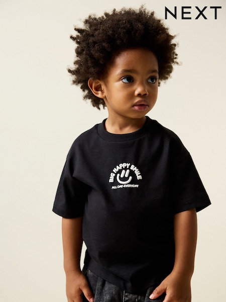 Black Smile Short Sleeve Small Graphic T-Shirt (3mths-7yrs) (H56256) | LEI 26 - LEI 41