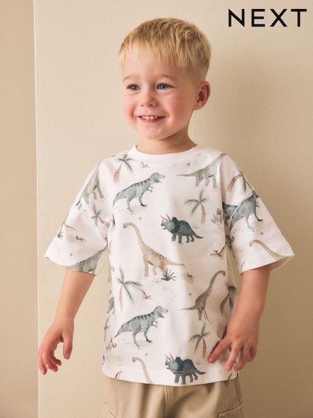White Watercolour Dinosaurs Short Sleeve All-Over Print T-Shirt (3 Month-7 Years) (3mths-7yrs) (H56267) | OMR3 - OMR4