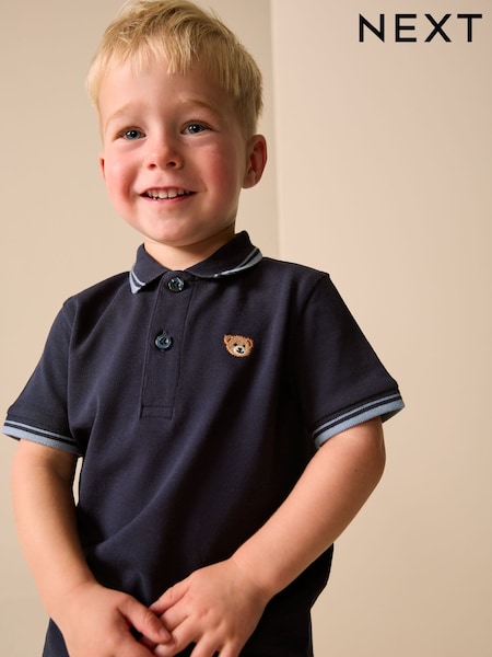 Navy Blue Bear Embroidery Short Sleeve Polo Shirt (3mths-7yrs) (H56273) | AED25 - AED36