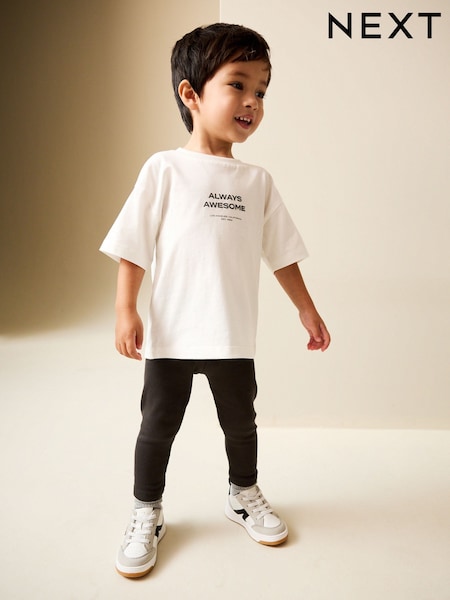 أبيض - Short Sleeves 100% Cotton T-Shirt and Leggings Set (3mths-7yrs) (H56293) | ‏42 ر.ق. - ‏62 ر.ق.